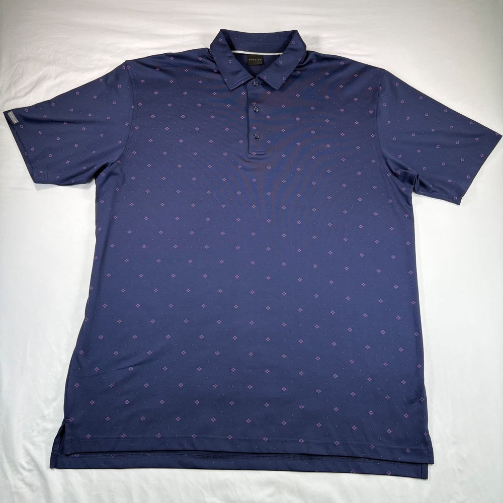 Dunning Golf Polo Mens XXL Performance Blue Pink Geometric Print Short Sleeve